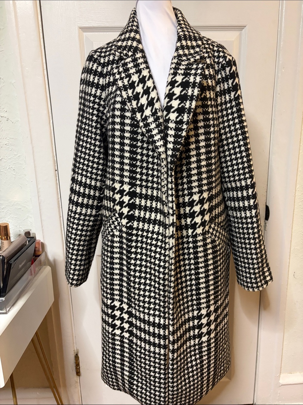 Alfani Black and White Houndstooth Pea Coat